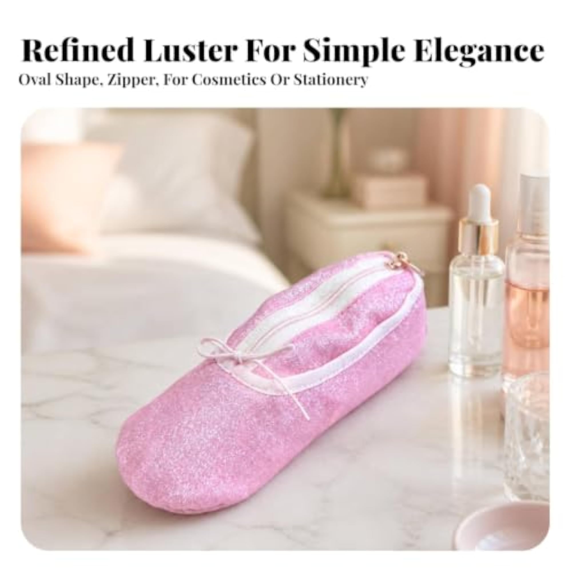 Zippered Ballet Shoe Pouch, Fine Glitter Finish, Travel Makeup Bag